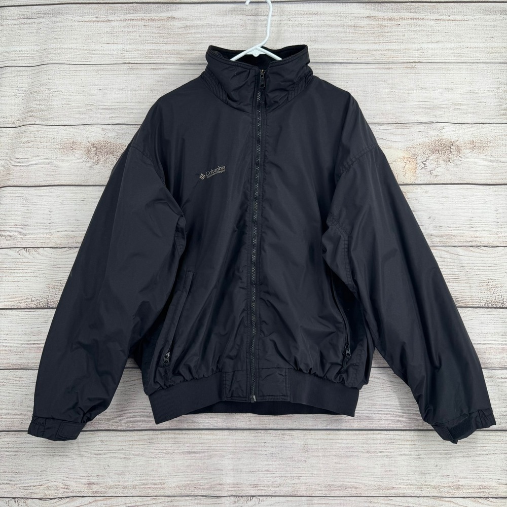 Columbia Fleece Lined Jacket Mens L Black Full Zip Windbreaker Outdoor